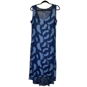 Dress Maxi Sleeveless scoop neck blue Feather pattern Sundress size XL